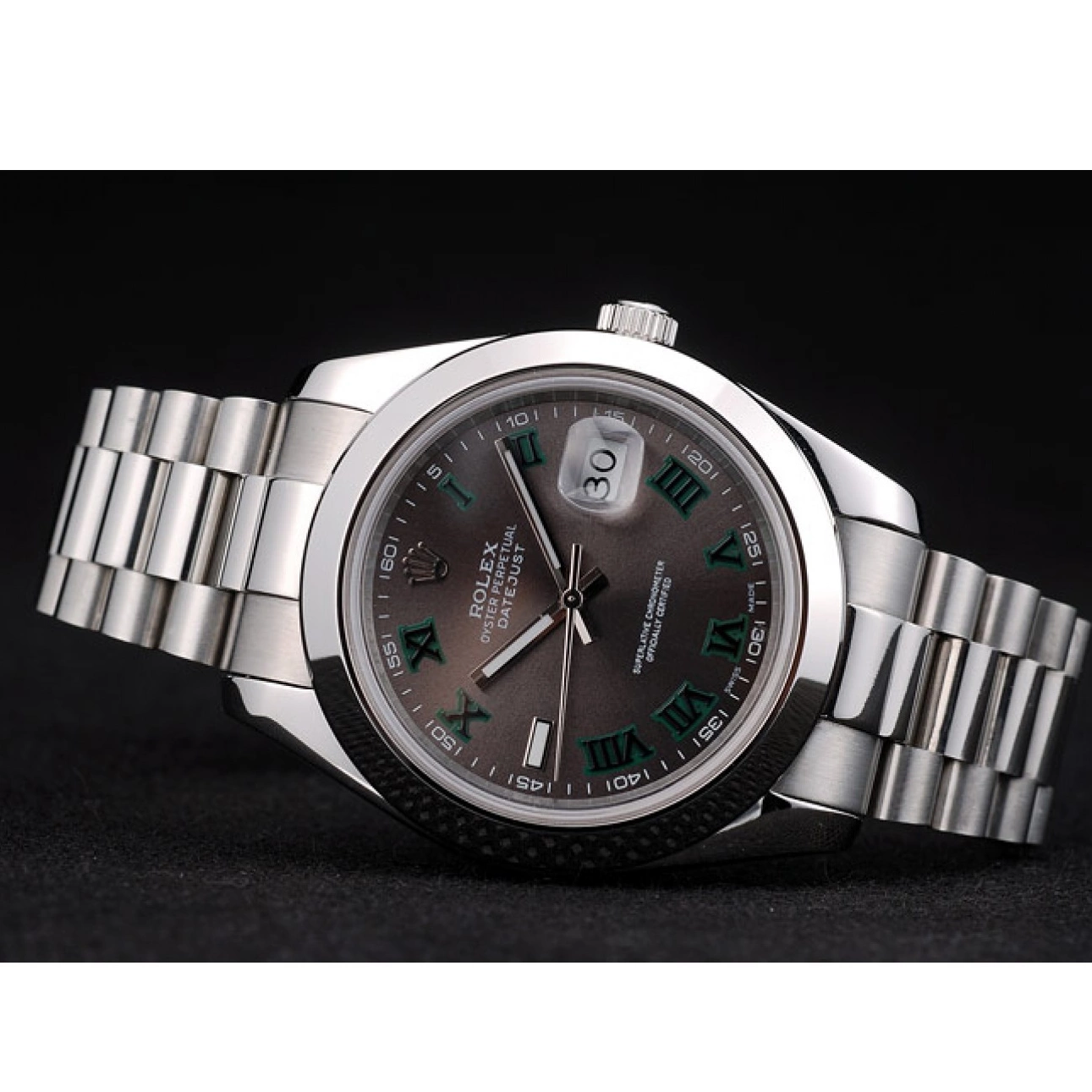 Aaa replica watch 41982 Dial Steel DateJust Rolex Grey Strap Stainless 0821